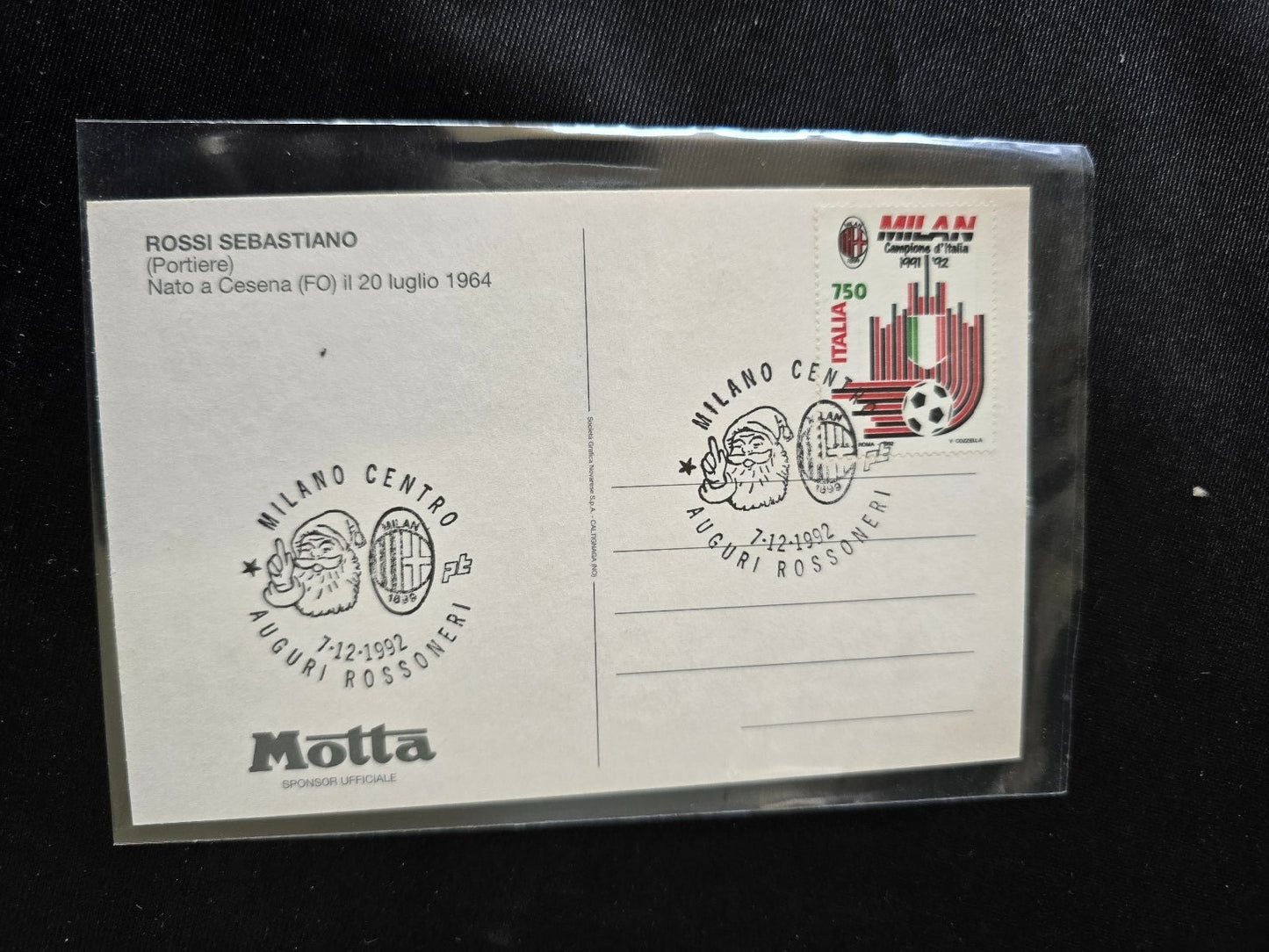 A.C. Milan 1899 cartolina con annullo 12� scudetto 1991/92 Sebastiano Rossi