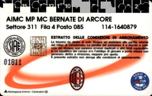 Biglietto stadio Milan A.C 3Rosso