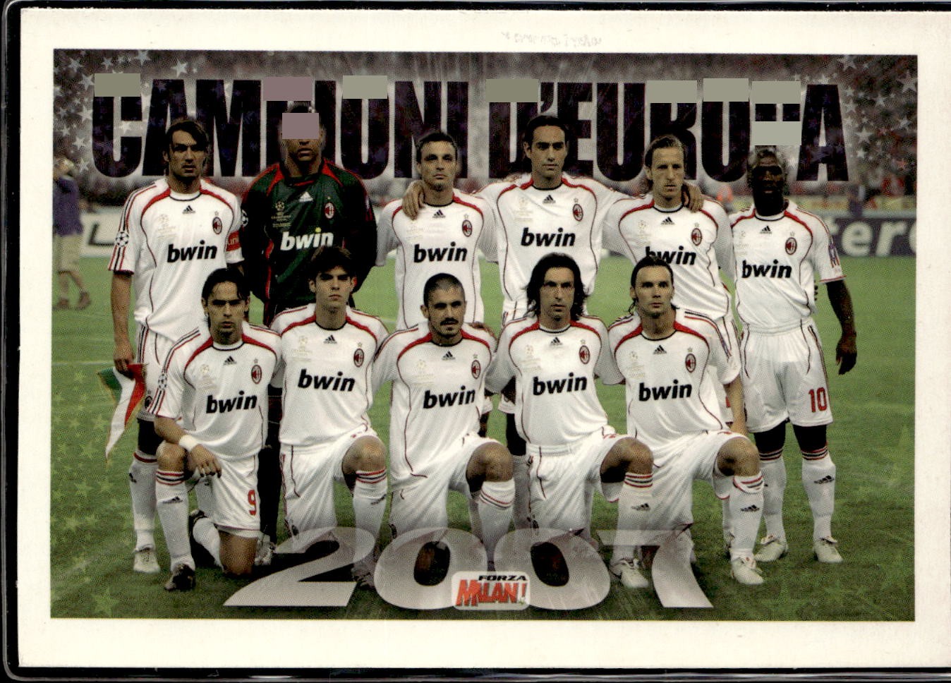cartolina postcard Calcio Forza Milan 2007 Campioni d'Europa Maglia Bianca