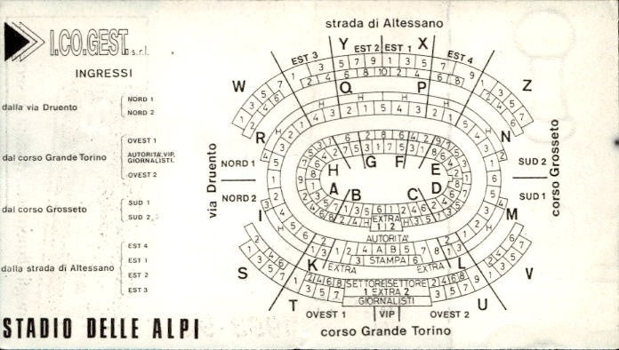 Biglietto stadio Torino-Atalanta Coppa Italia 1993-94