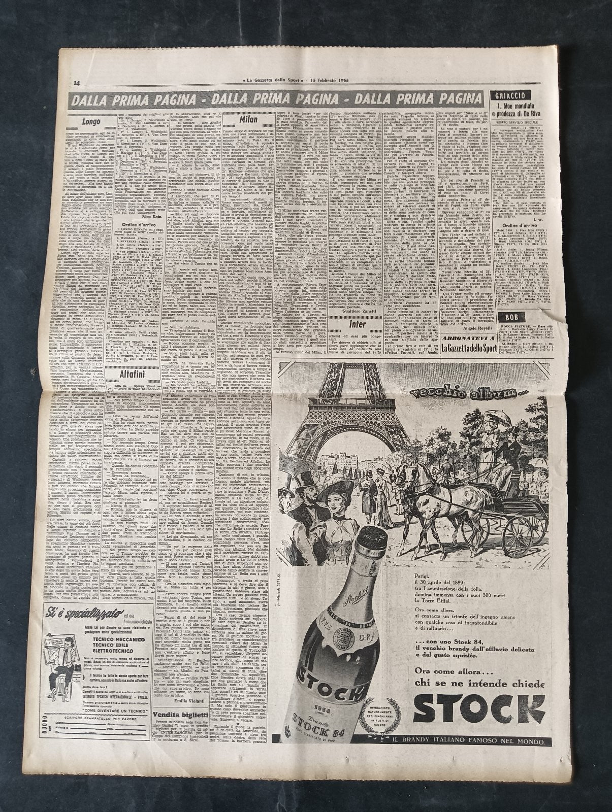 Quotidiano LA GAZZETTA DELLO SPORT n 40 15/02/1965 Longo