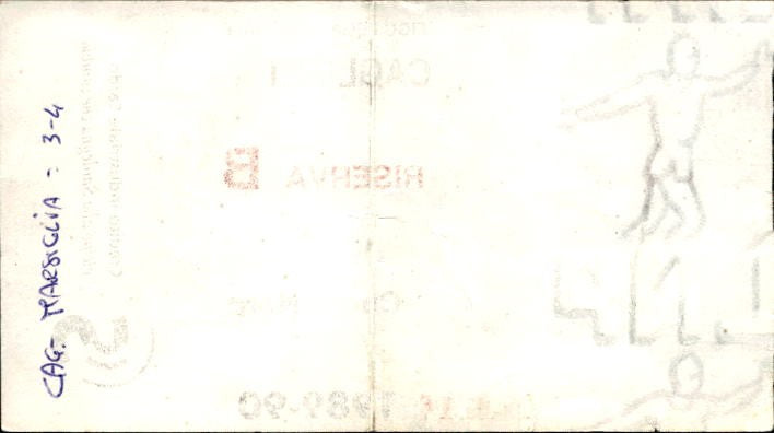 Biglietto stadio Cagliari Riserva B 1989-90 Lega Nazionale
