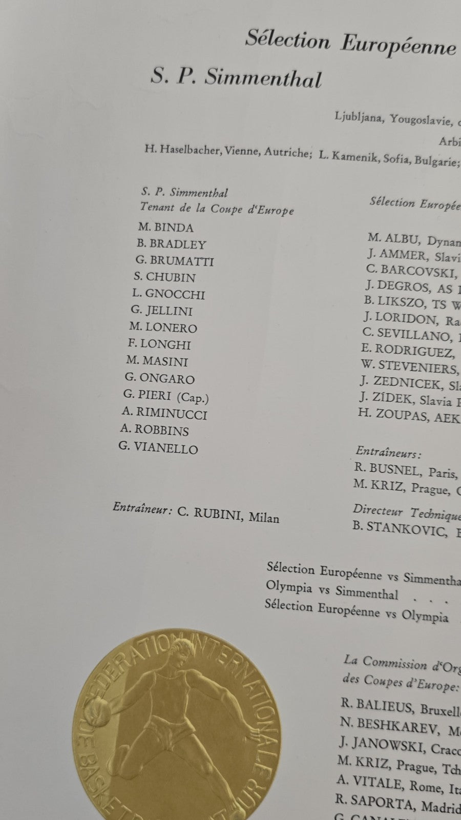PERGAMENA originale 1966 inviata alla S.P. SIMMENTHAL SuperCoppa basket