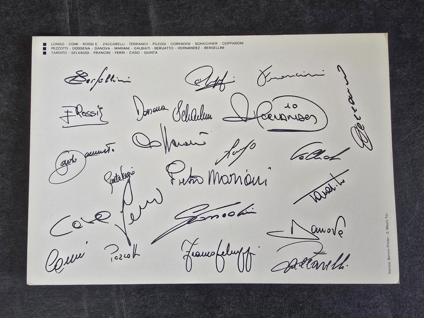 Cartolina Autografi stampati Torino Calcio 1983/84 ufficiale Tiko Ariostea
