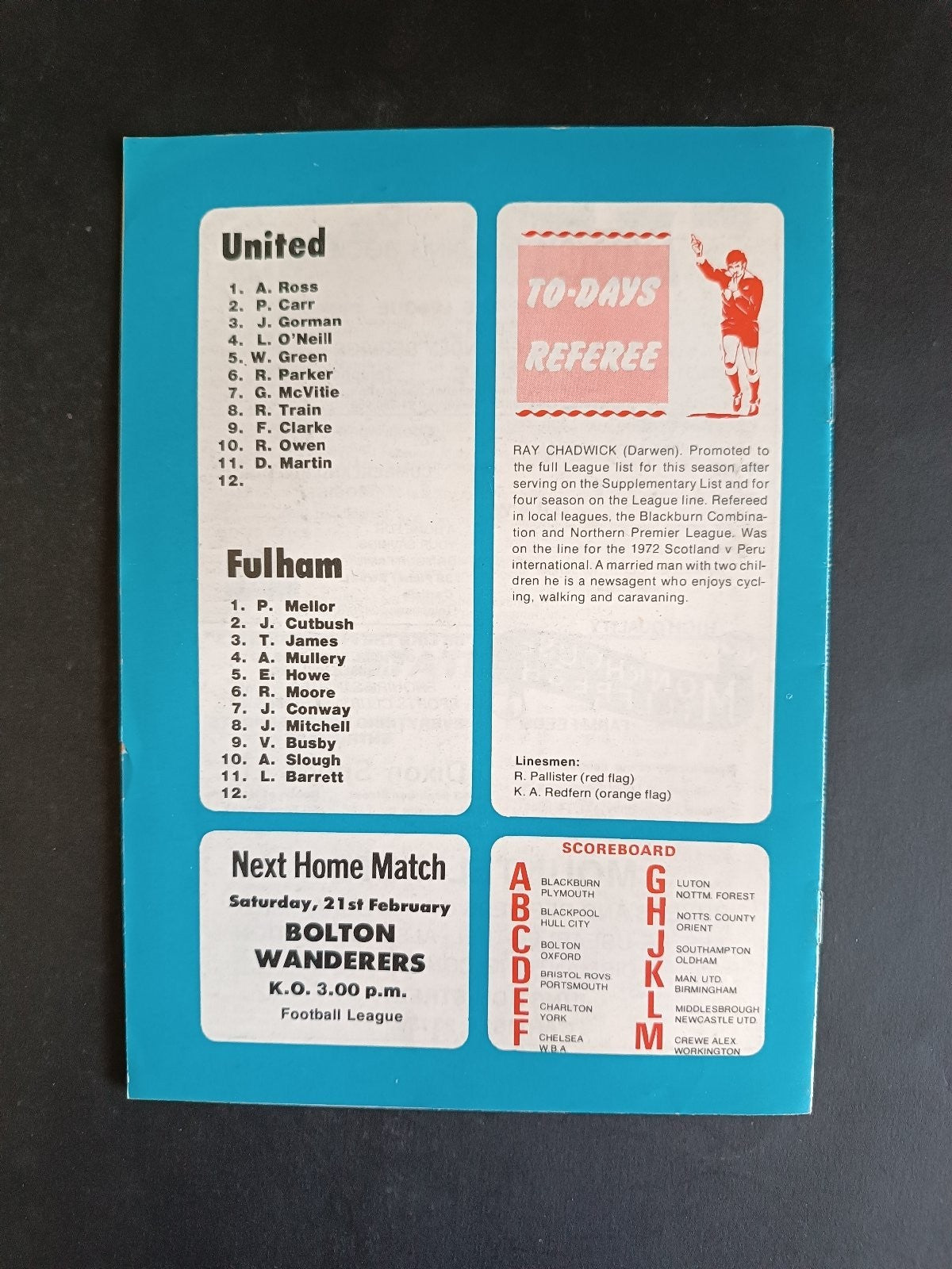 programma calcio Carlisle Uts vs Fulham 1976