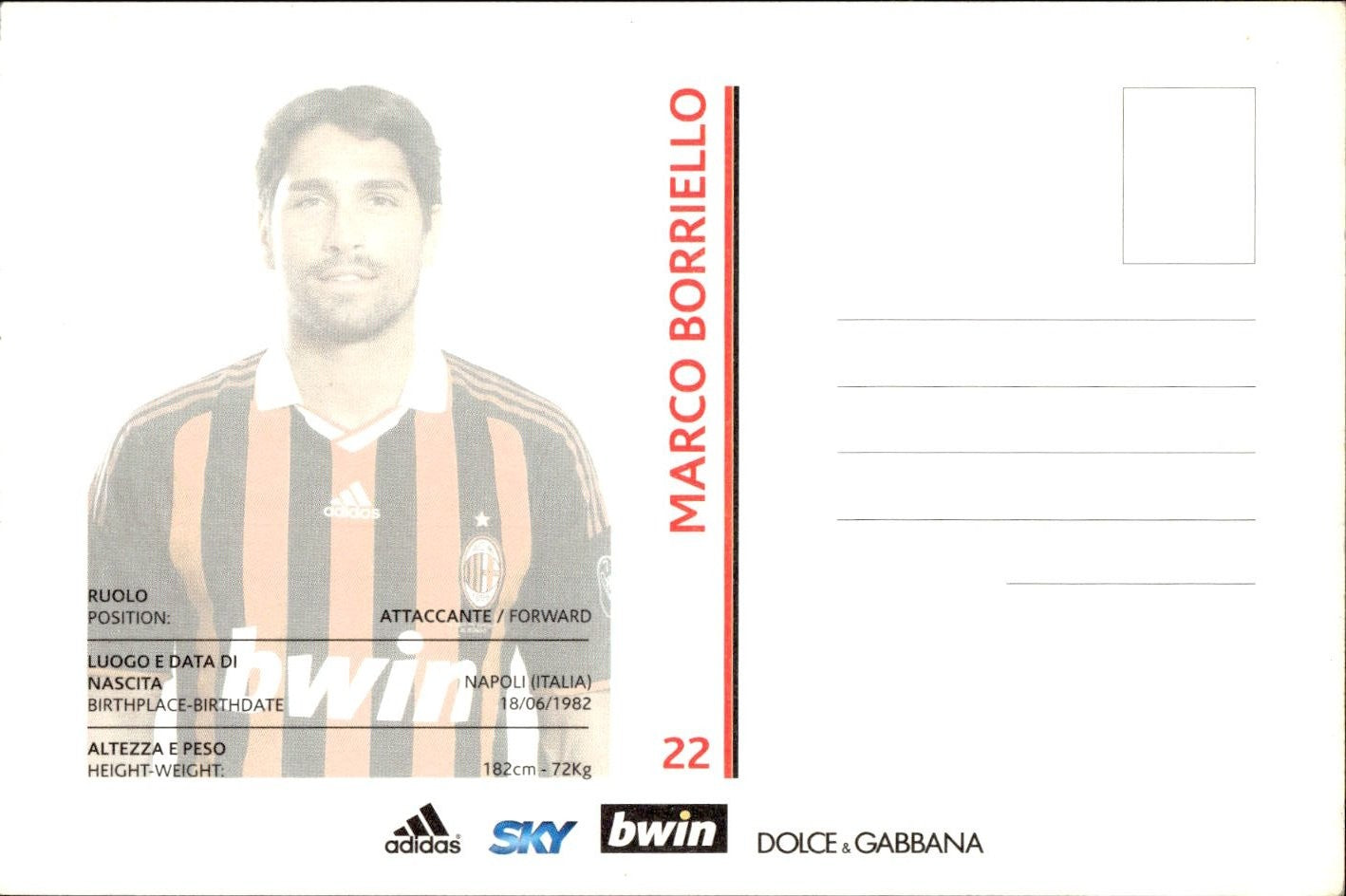 cartolina postcard Calcio 2009-10 Milan Boriello