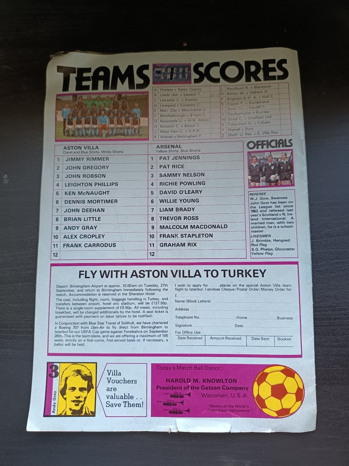 programma calcio Aston Villa V Arsenal 10th 1977