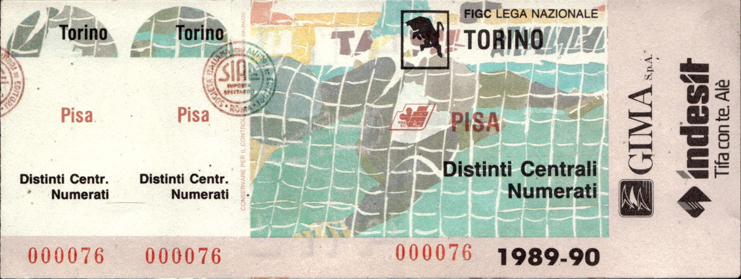 biglietto Ticket Stadio Torino Pisa 1989-90
