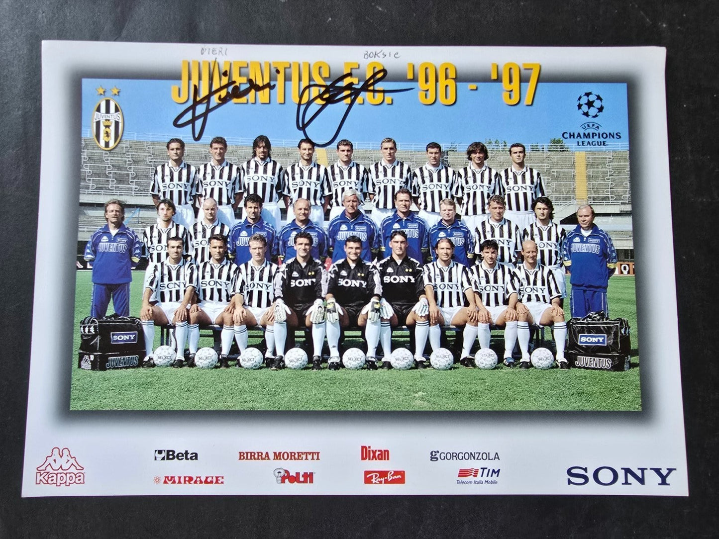 Autografo autograph originale Cartolina Ufficiale Juventus BOKSIC E BOBO VIERI