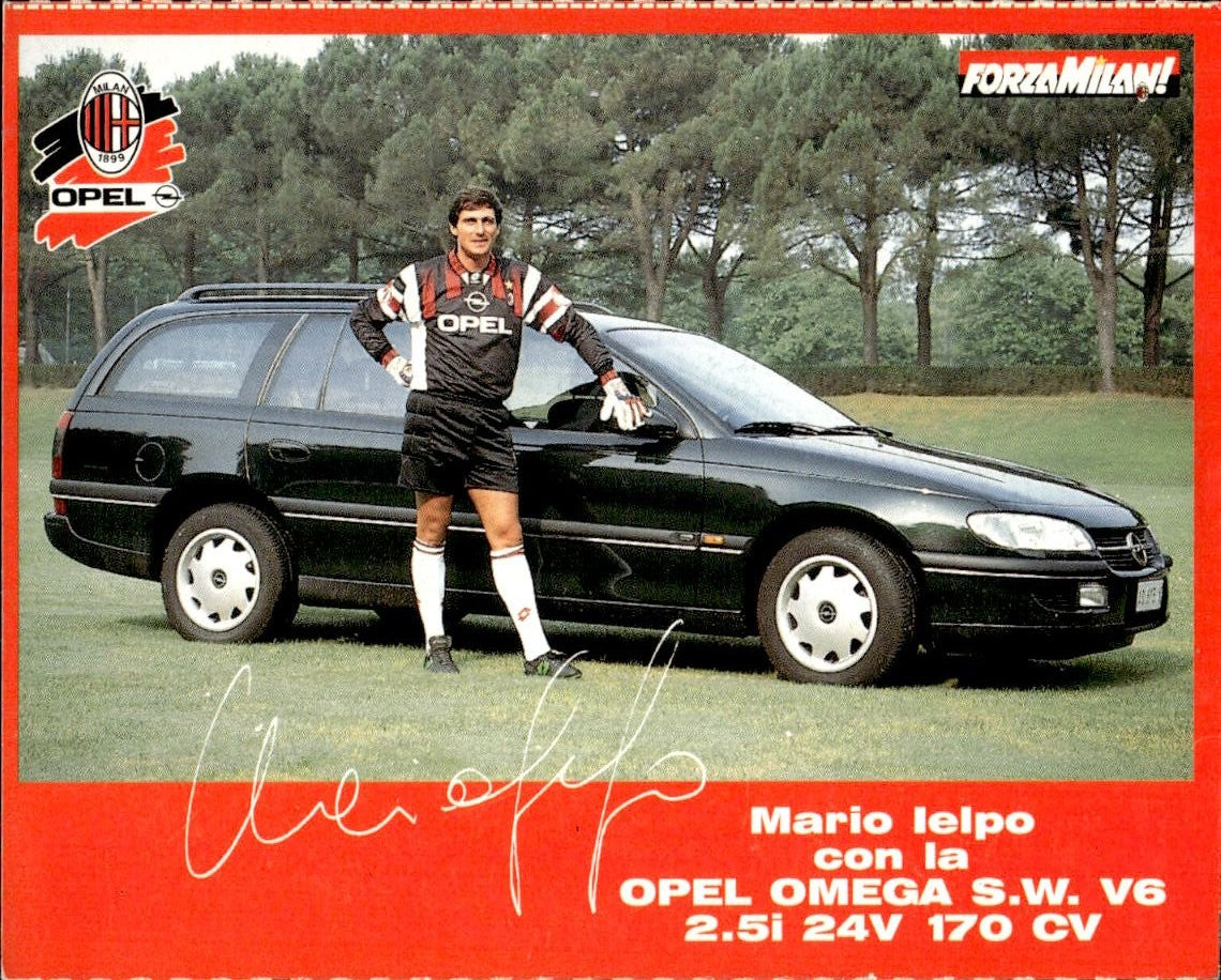 cartolina calciatori Ielpo con Opel Omega