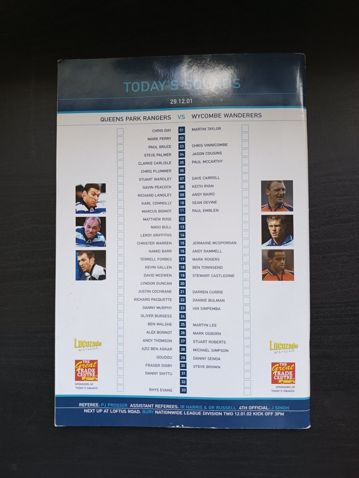 programma calcio Wycombe Wanderers 12 2001