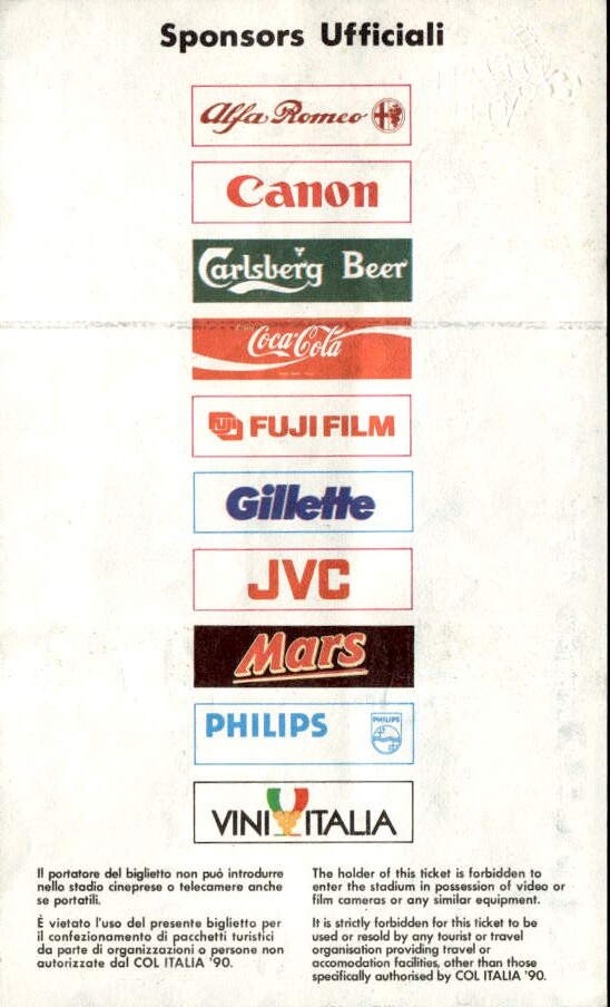 biglietto Ticket Coppa del Mondo Torino Italia '90 Brasile Scozia 20/06/90