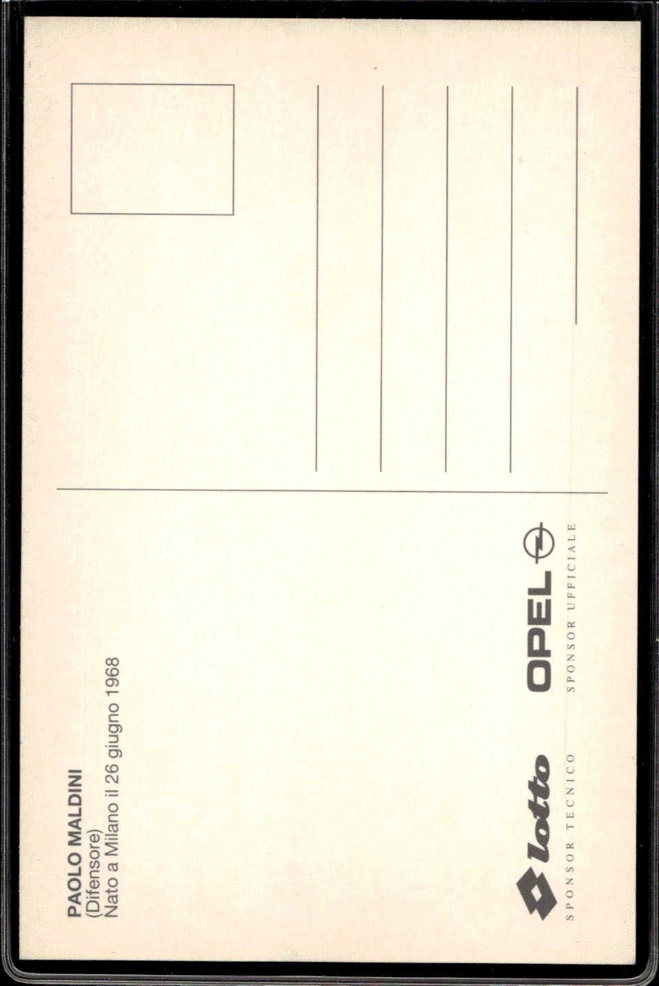 cartolina postcard Calcio Milan LOTTO OPEL Maldini (2)