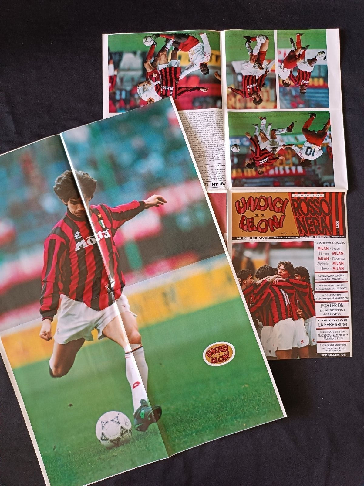 rivista con poster UNIDICI LEONI ed Rossonera - n 2 1994 Massaro (100x70 cm)