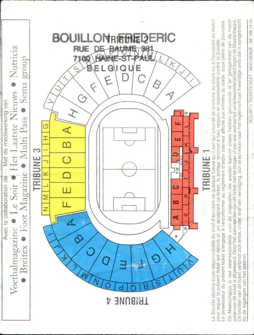 biglietto stadio BELGIE-PARAGUAY 6/6/1998