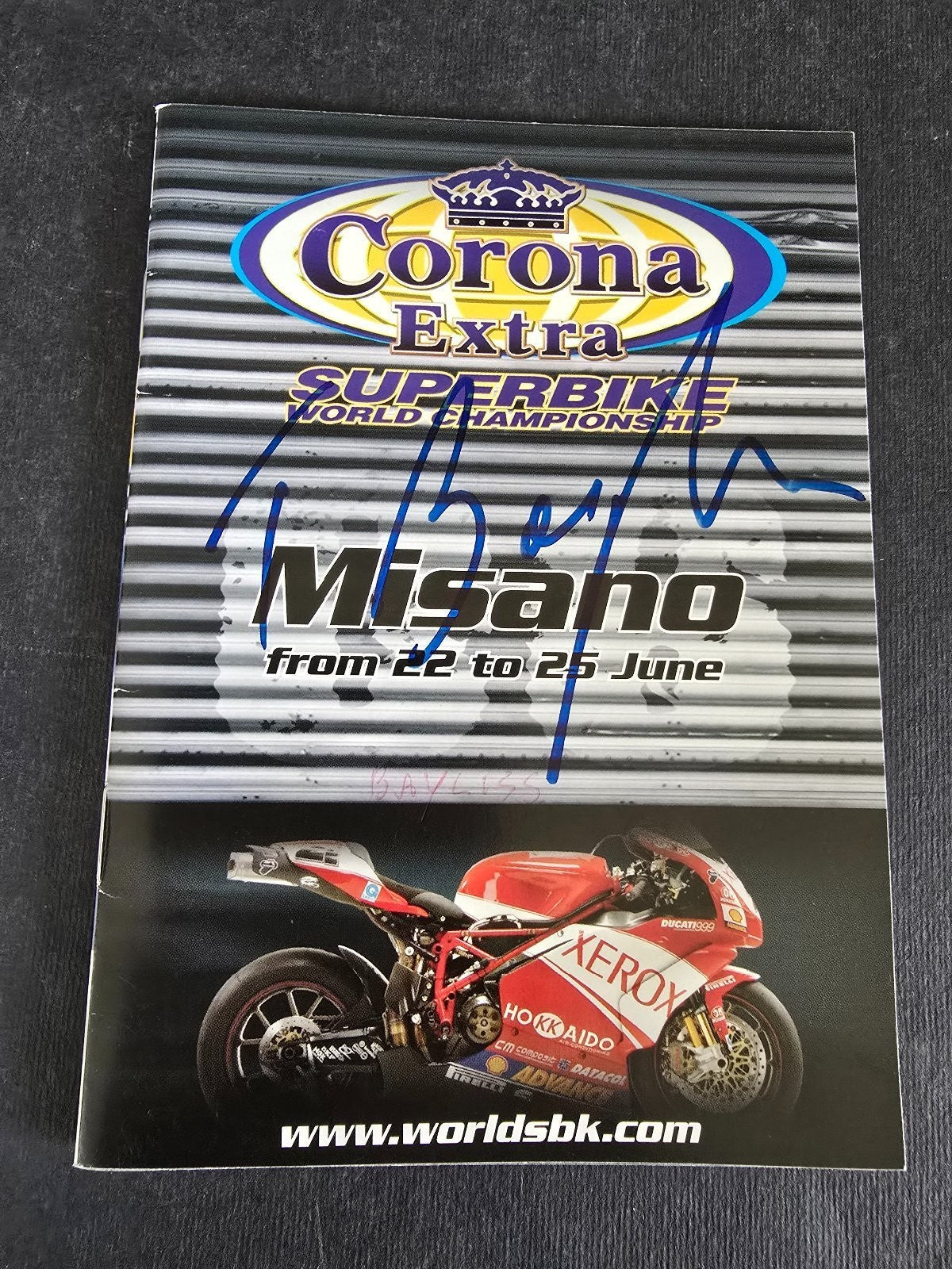 Autografo autograph originale su programms motogp Troy Bayliss motociclismo