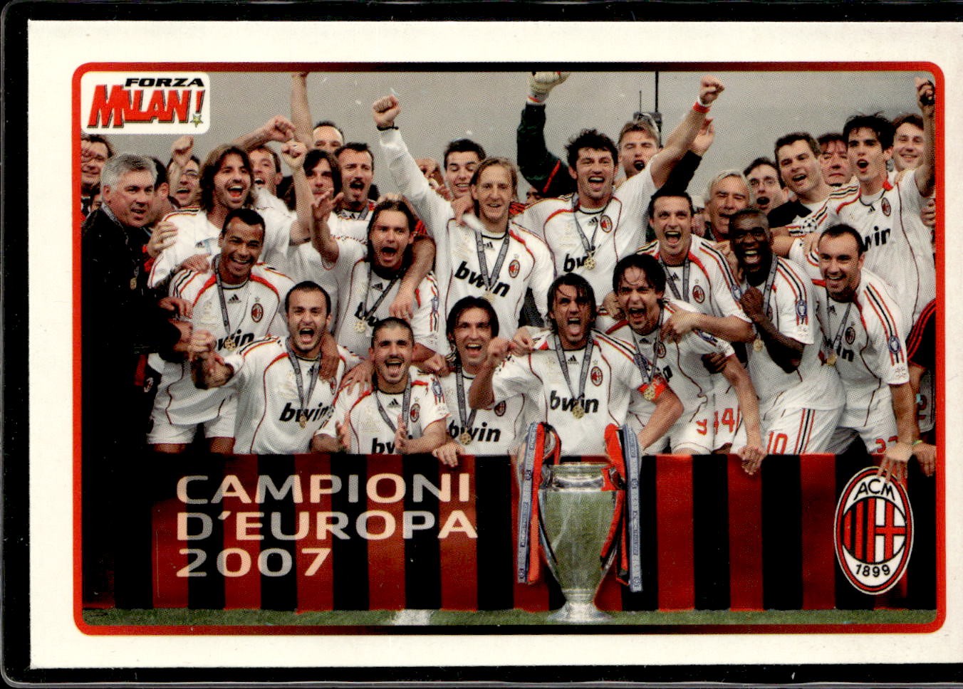 cartolina postcard Calcio Forza Milan 2007 Campioni d'Europa Maglia Rossonera