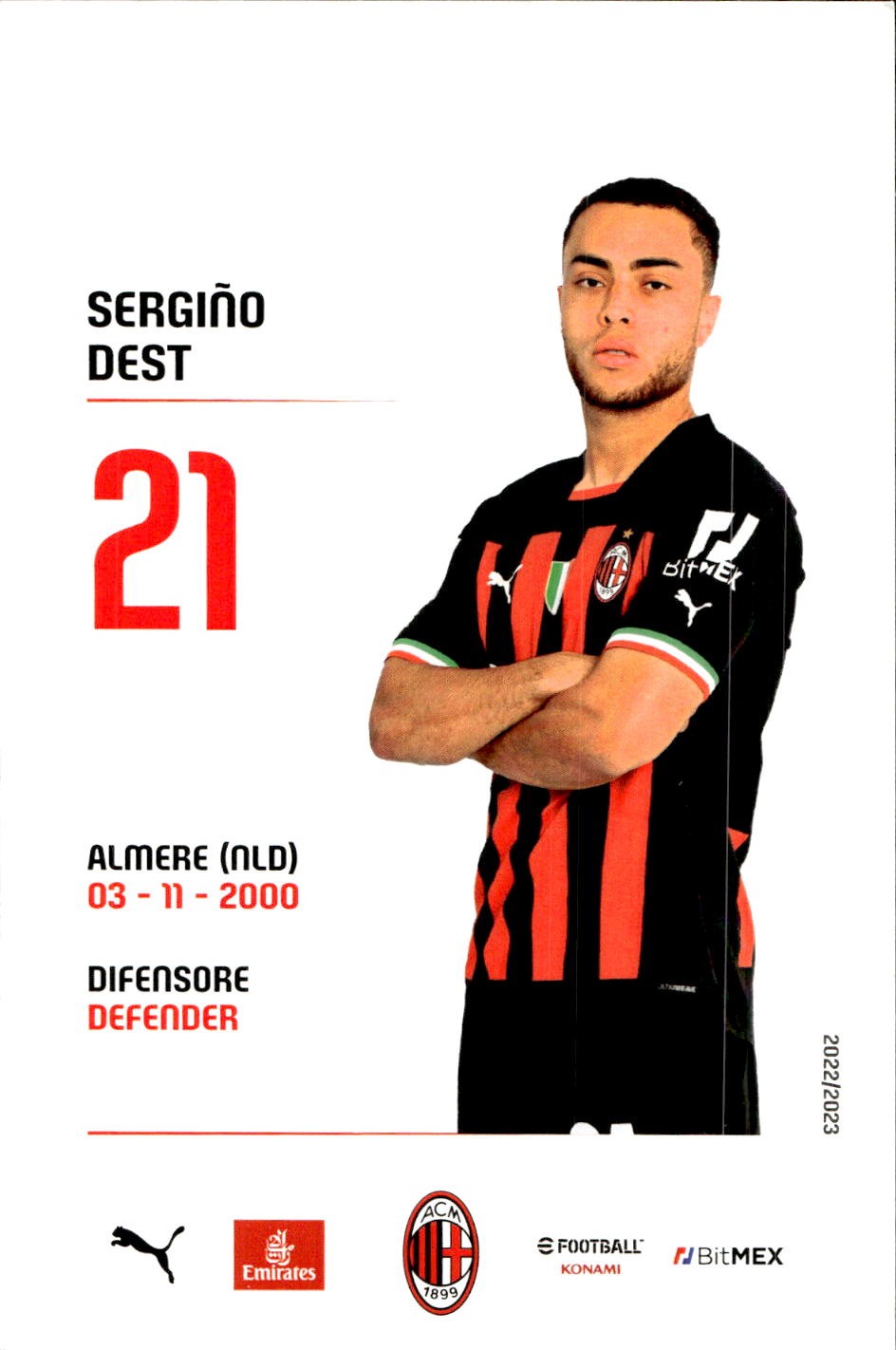 cartolina postcard Calcio Milan 2022/23 - Dest