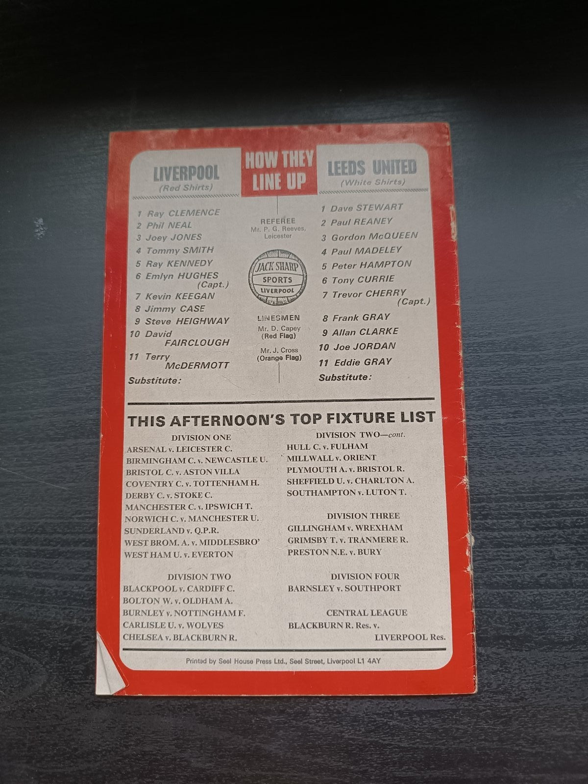 programma calcio Liverpool V Leeds United 2nd 1977