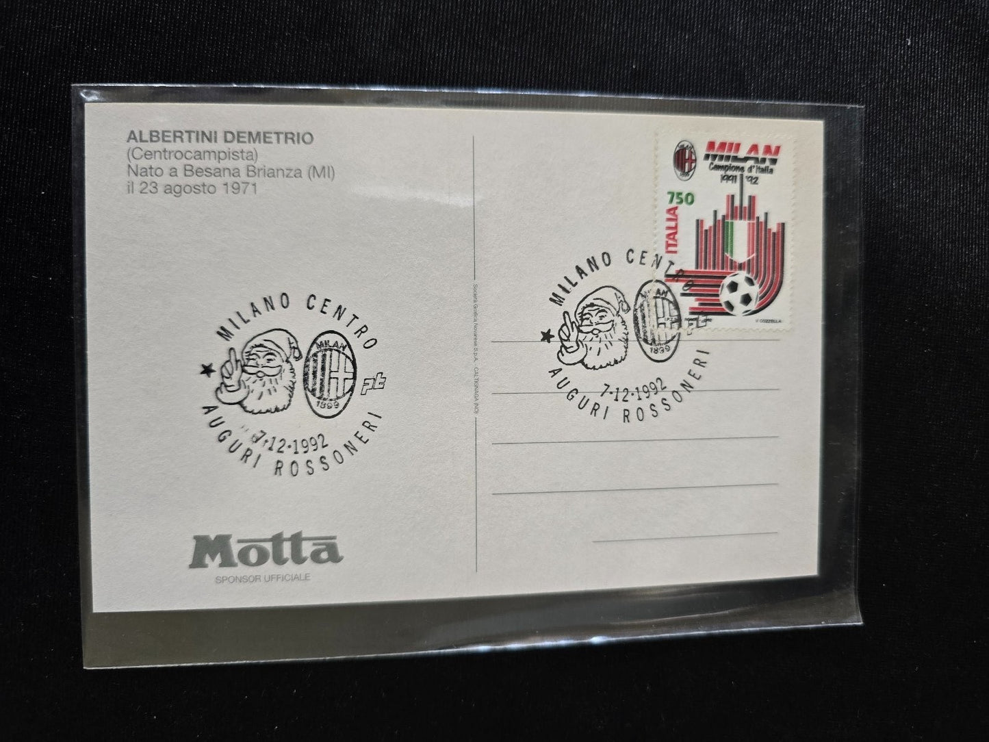 A.C. Milan 1899 cartolina con annullo 12� scudetto 1991/92 Demetro Albertini