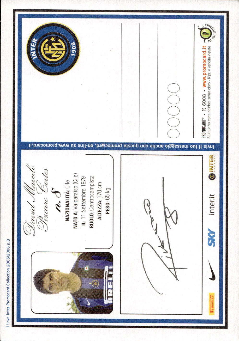 cartolina calciatori Inter Pizarro Cortes