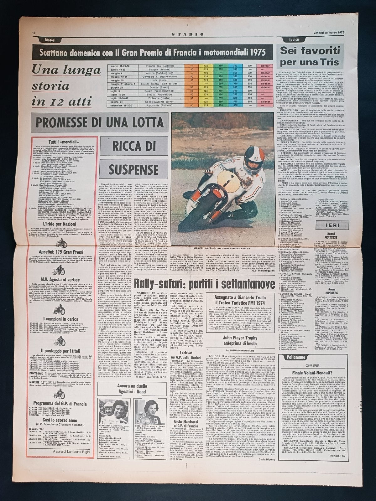 Quotidiano Sportivo STADIO numero 72 anno 1975 - Bearzot