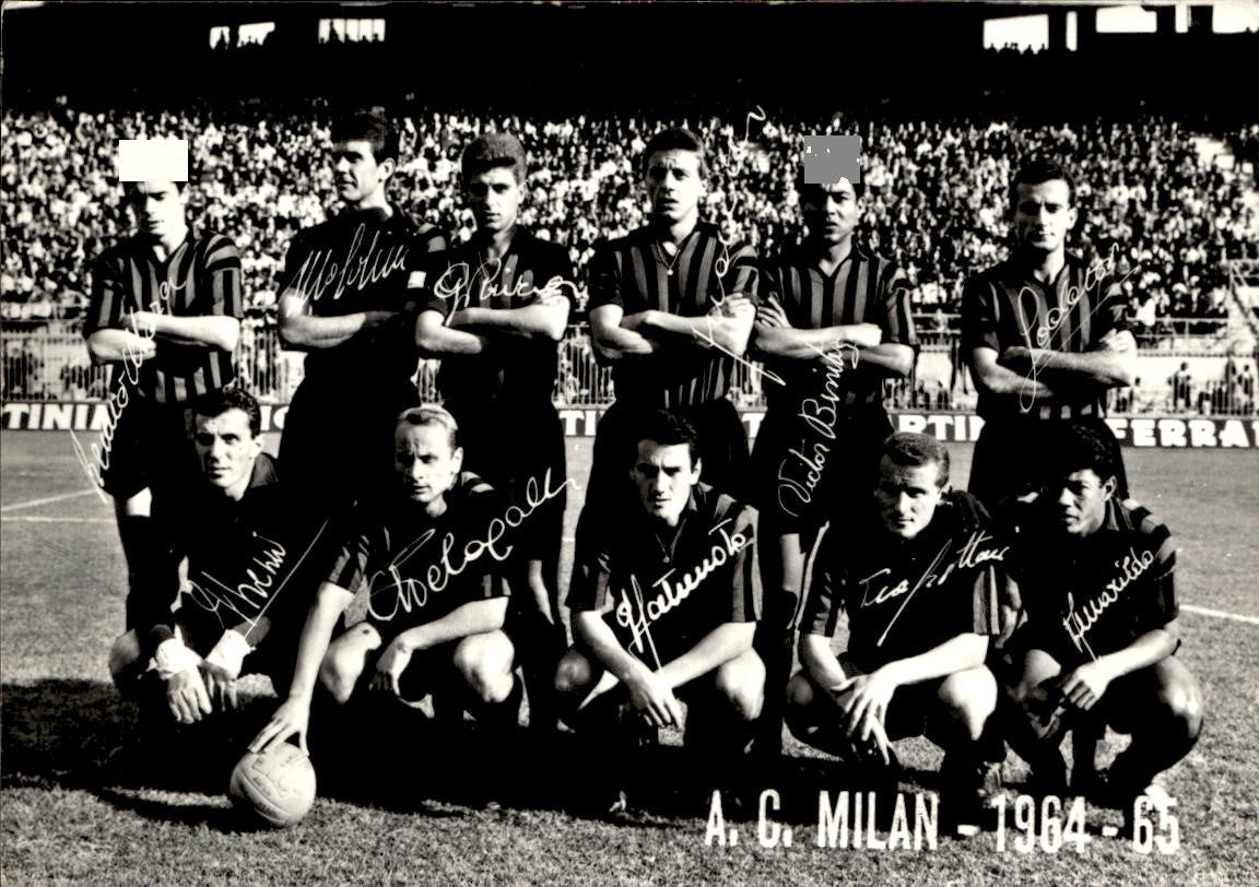 Cartolina Formazione A.C Milan 1964-65 con autografi stampati