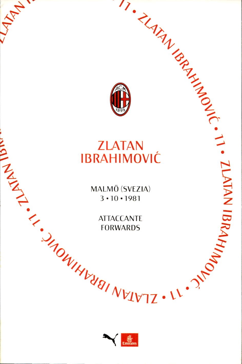 cartolina postcard Calcio Milan 2020/21 - Zlatan Ibrahimovic