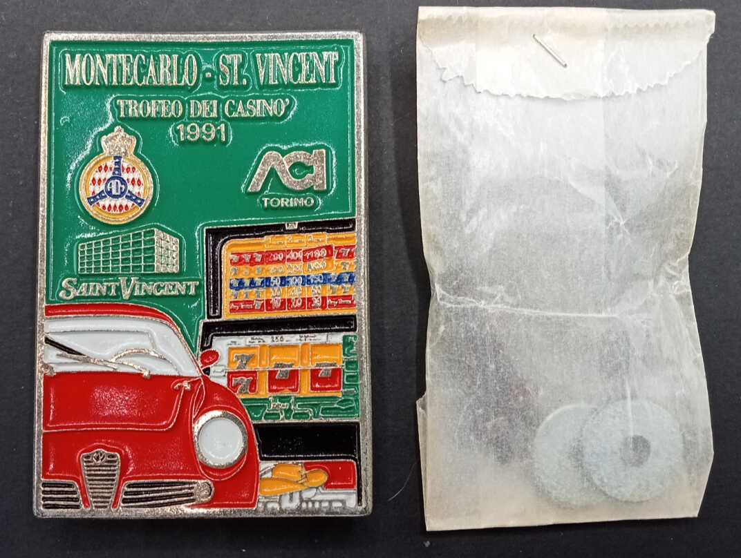 Placca metallo Trofeo dei casinò Montecarlo St. Vincent ACI Torino in Bustina