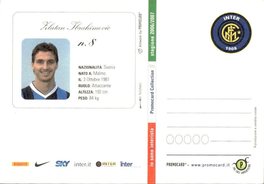 Cartolina calciatore Inter Zlatan Ibrahimovi? con autografo stampato