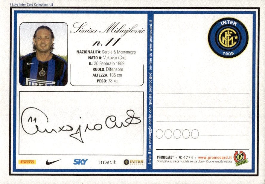 Cartolina calciatore Inter Marco Materazzi con autografo stampato