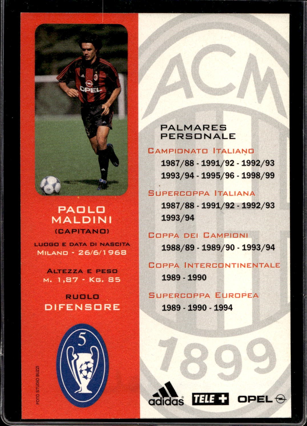 cartolina postcard Calcio Milan con Autografo 2000/2001. - Maldini (9