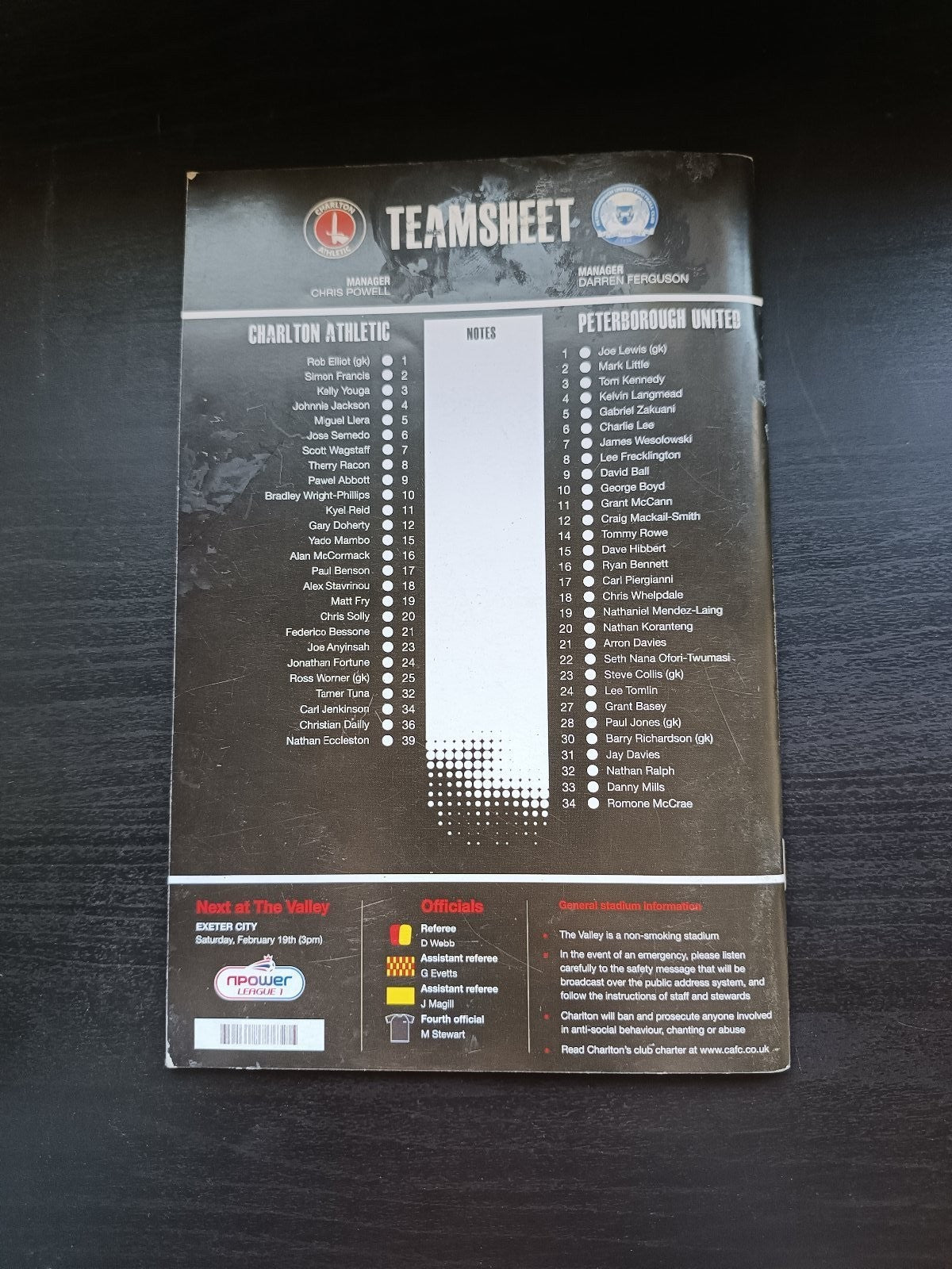 programma calcio Charlton Athetlic V Peterborough United 12th 2011