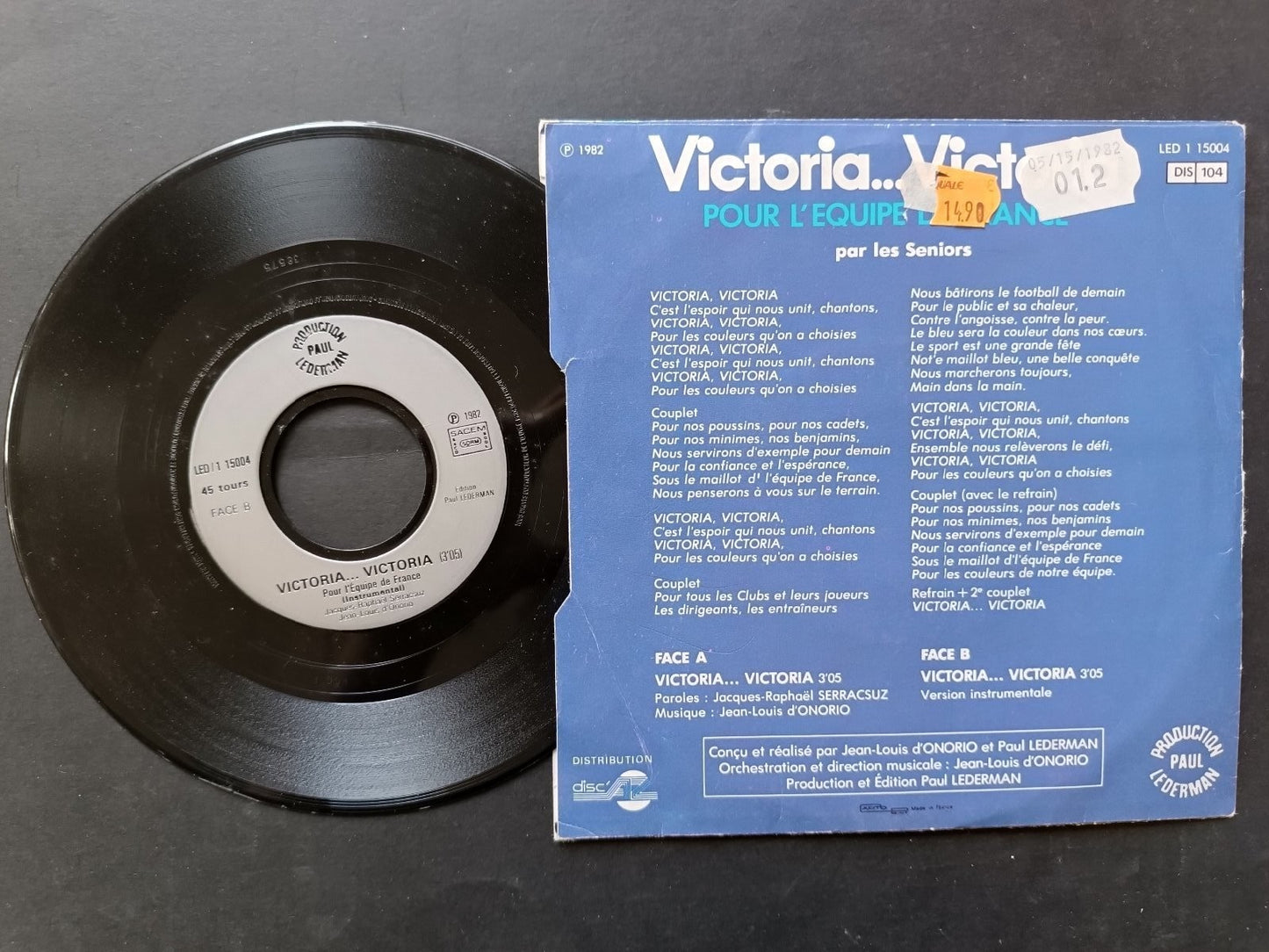 Vinile 45 giri VICTORIA...VICTORIA EQUIPE DE FRANCE autografo