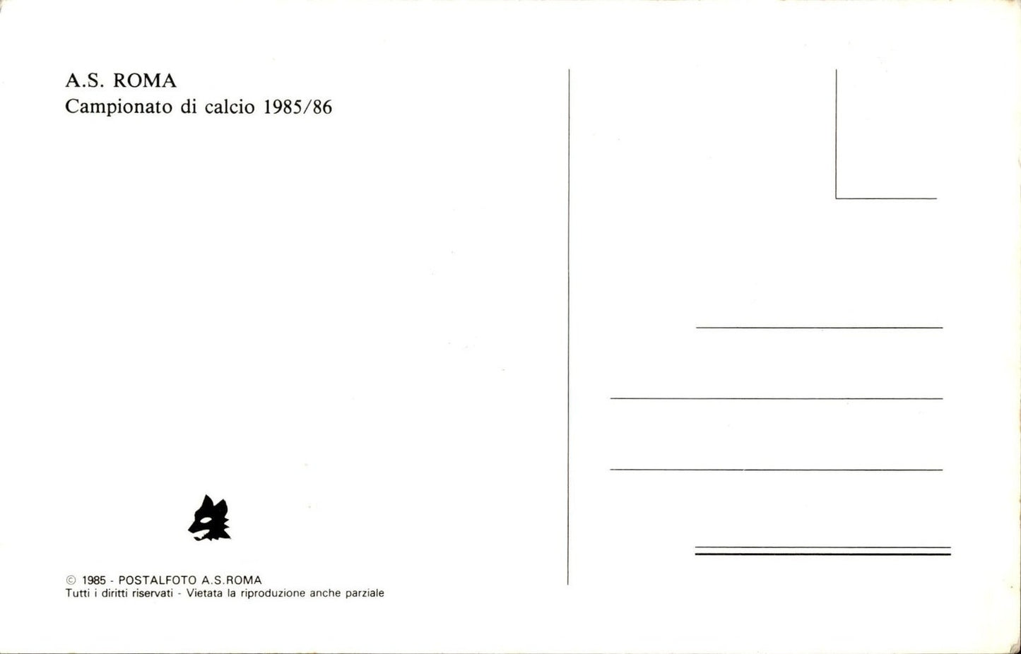Cartolina A.S Roma campionato di calcio 1985/86