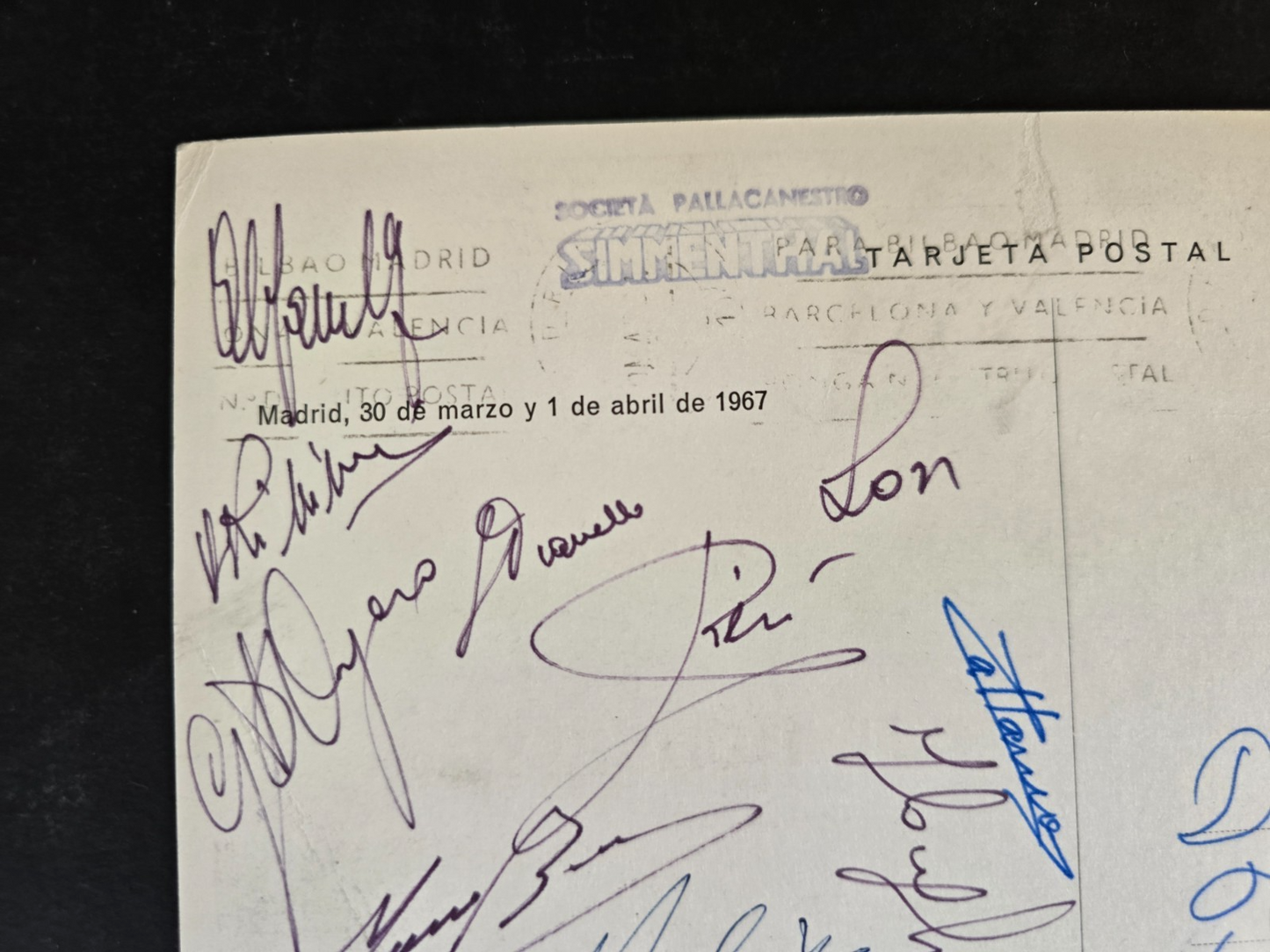 SIMMENTHAL Olimpia Milano Basket cartolina viaggiata autografata Coppa Campioni