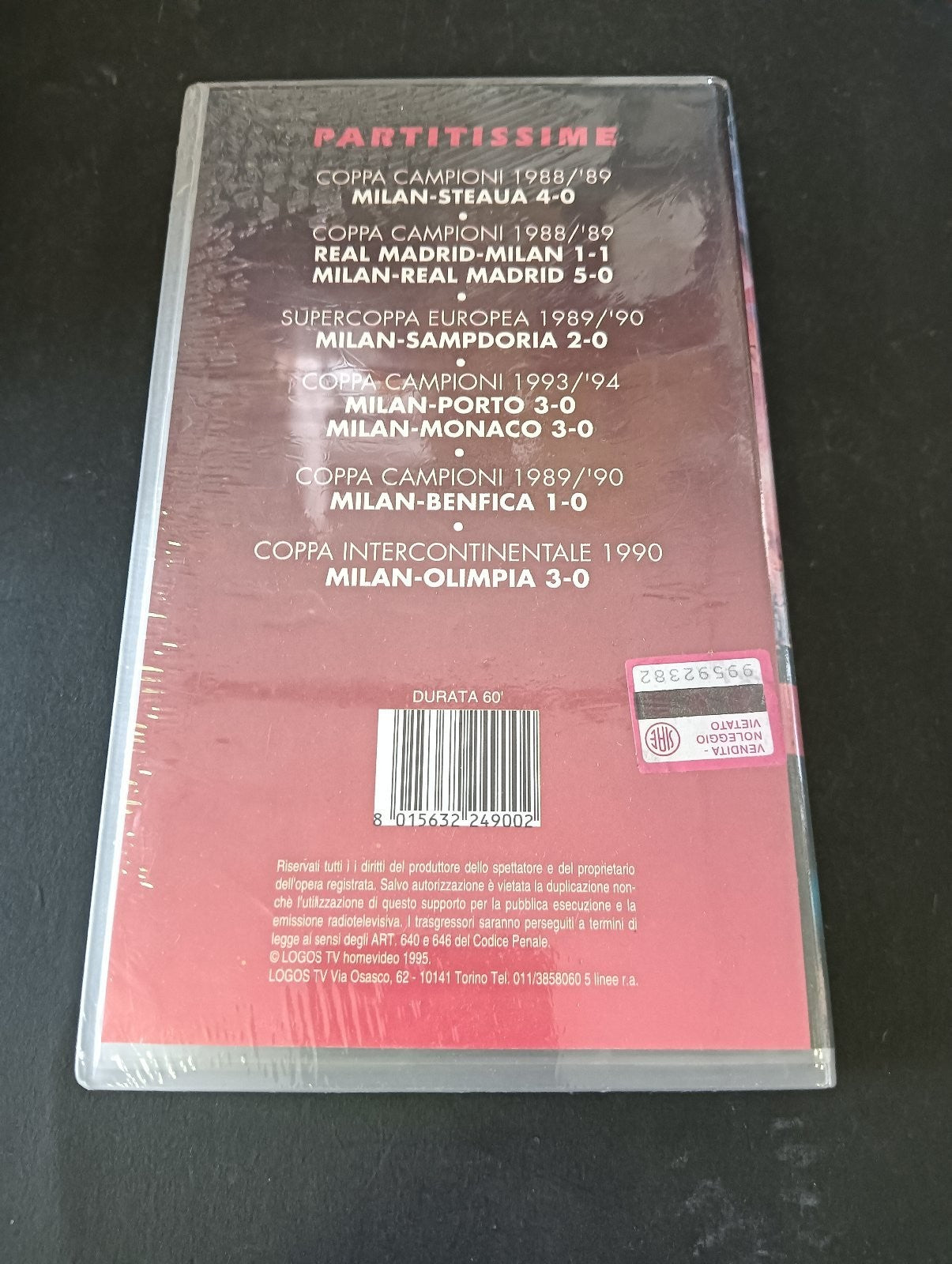 VHS COPPA CAMPIONI 1993-1994 MILAN-PORTO 3-0 MILAN-MONACO 3-0 Logos Tv