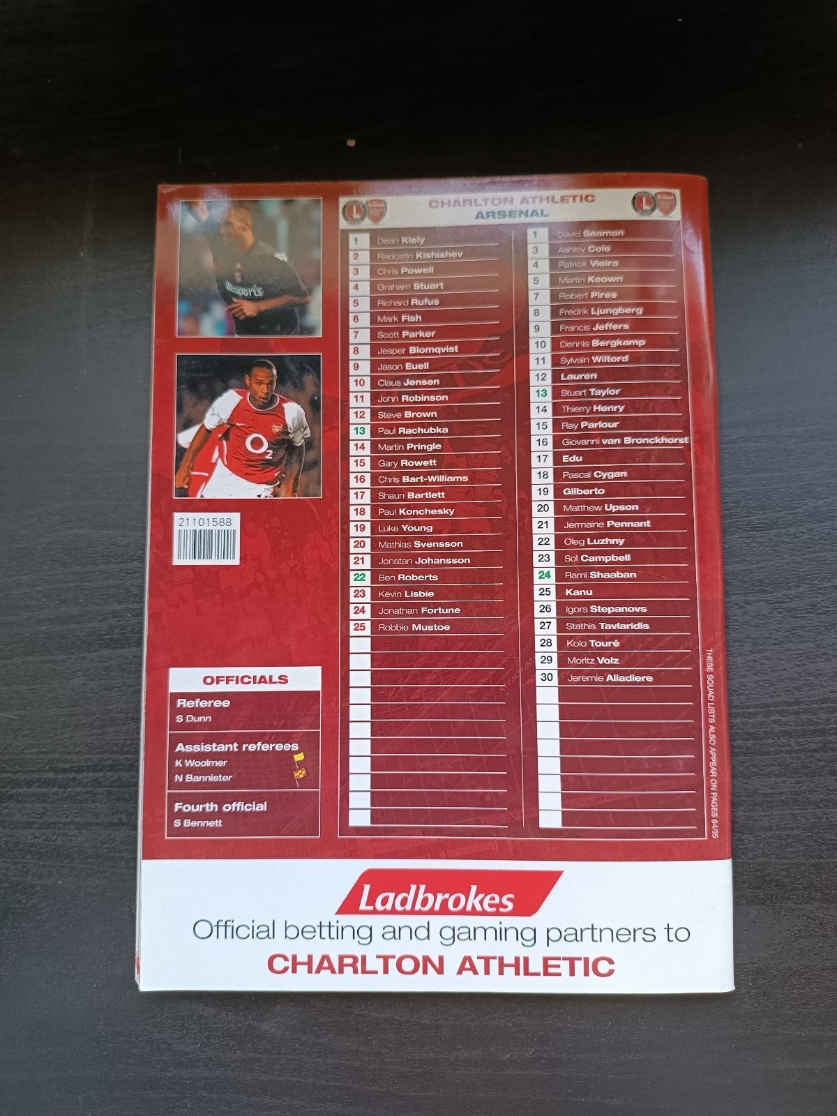 programma calcio Charlton Athetlic V Arsenal 14th 2002