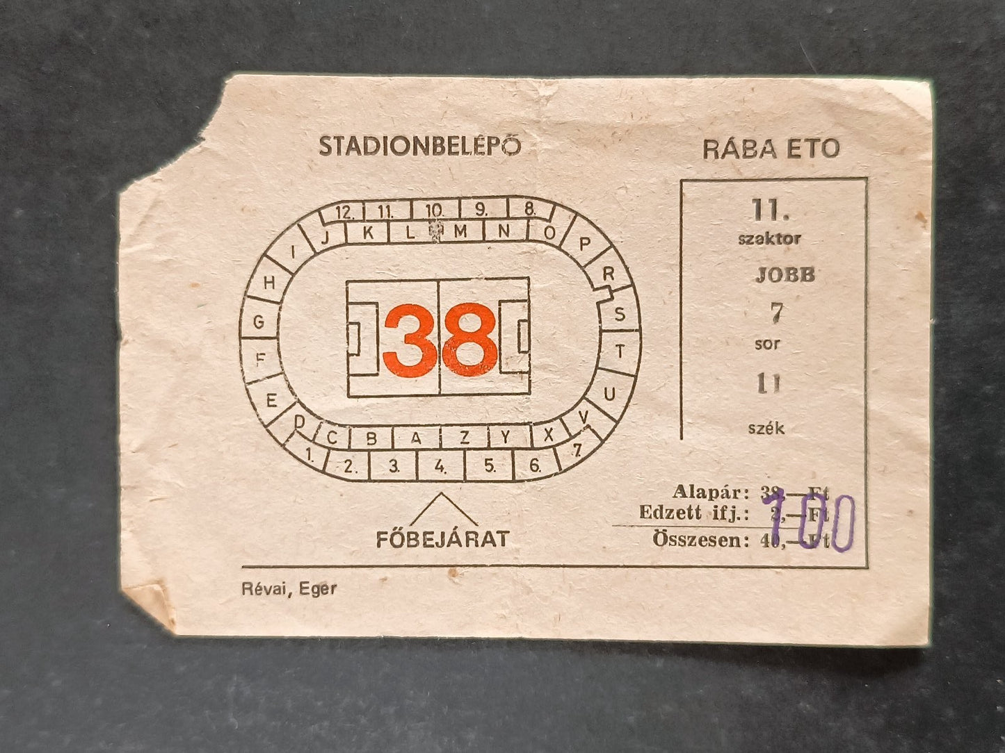 biglietto STADIONBELEPO sek 11 - Jobb 7 - Revai Eger