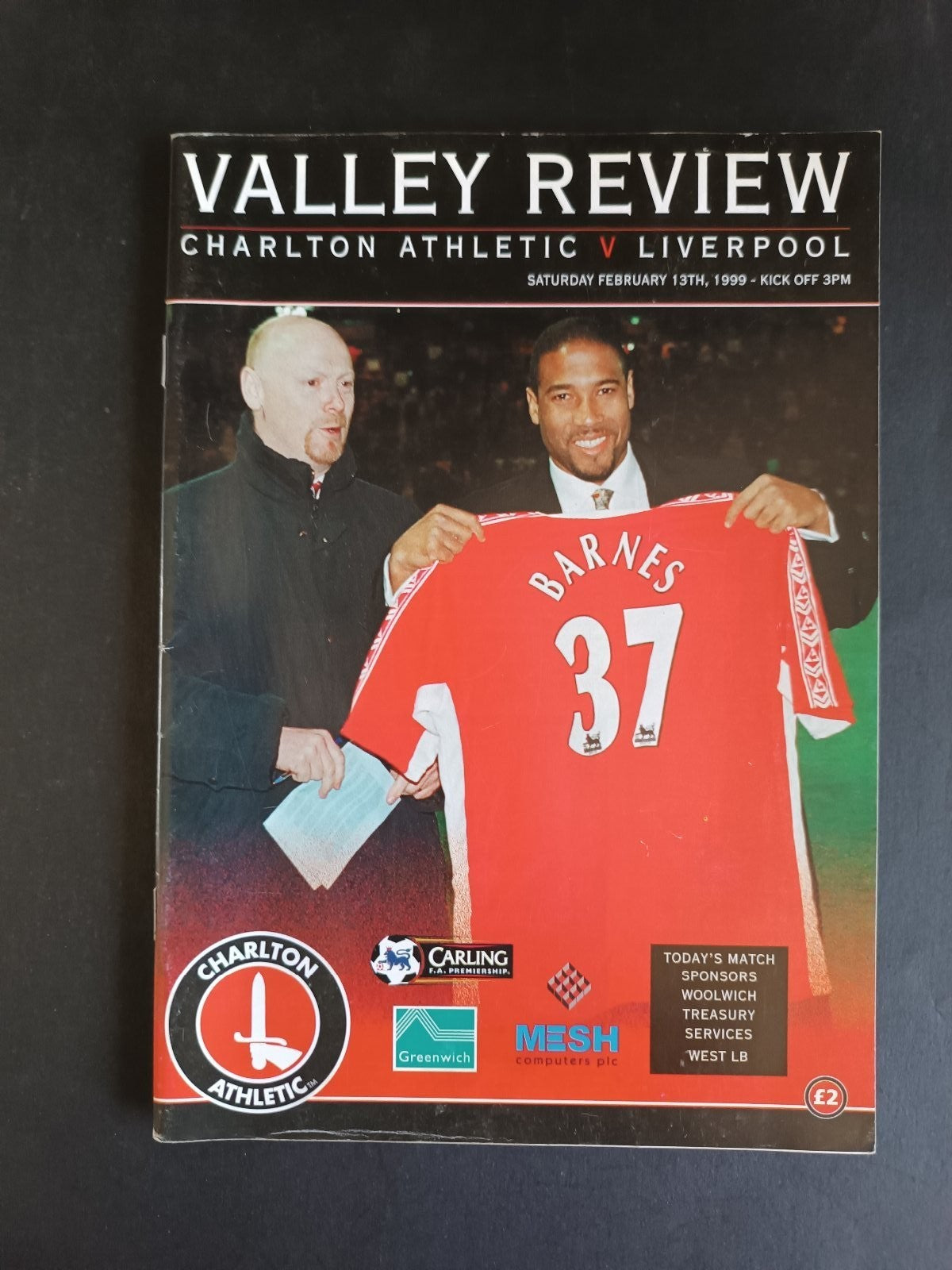 programma calcio Charlton Athletic vs Liverpool 1999