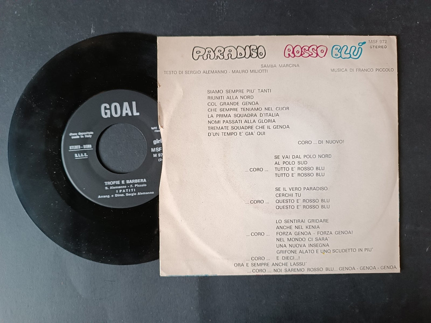 Vinile 45 giri PARADISO ROSSO BLU MSF 972 Genoani il nostro inno