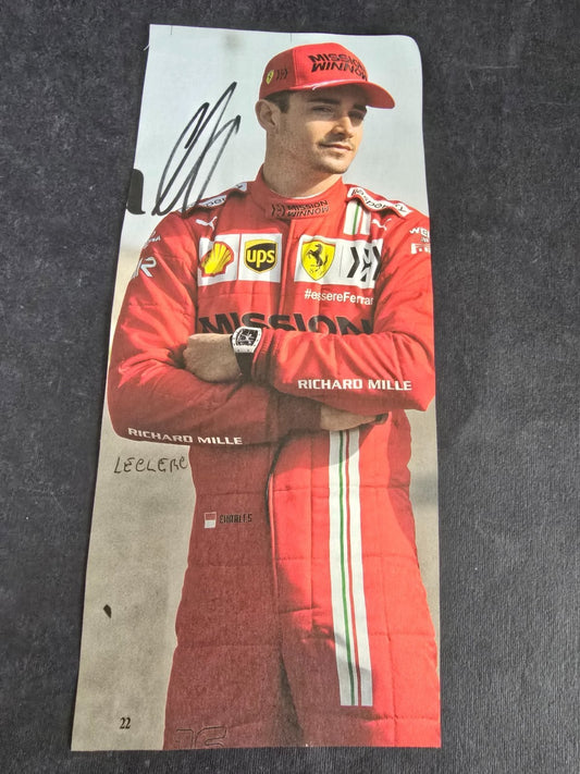 Autografo autograph originale C. Leclerc su ritaglio di giornale 2022 ferrari