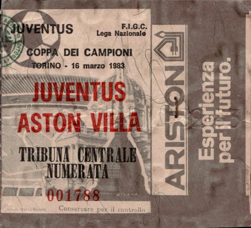 Biglietto stadio Juventus-Aston Villa Coppa dei campioni 16/03/1983
