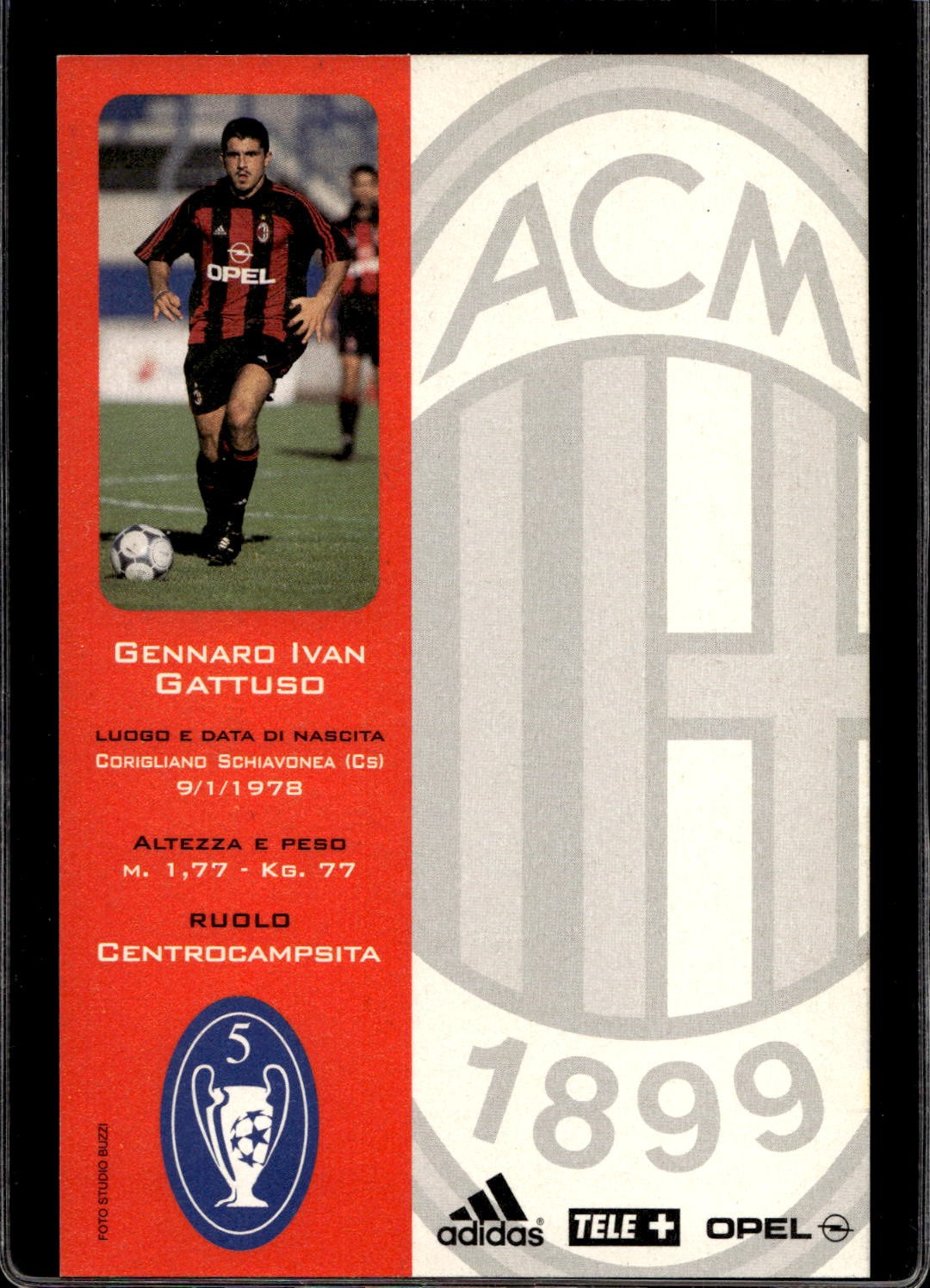 cartolina postcard Calcio Milan 2000/01 con Autografo Gattuso