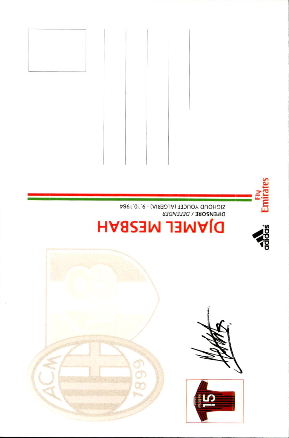 cartolina postcard Calcio Milan 2011-12 - Mesbah