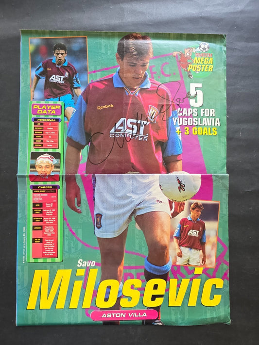 Autografo autograph originale poster doppia pagina rivista MILOSEVIC Aston Villa