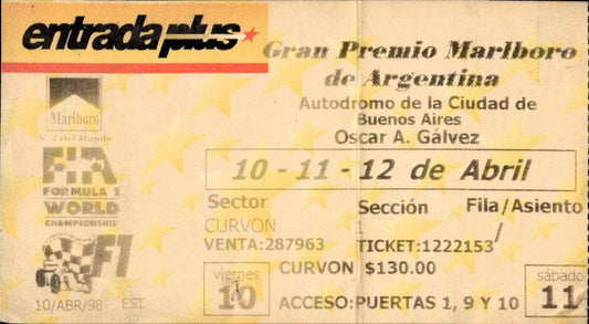 biglietto stadio GRAN PREMIO MARLBORO DE ARGENTINA 10-11-12 APRILE