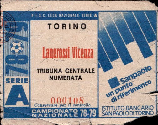 Biglietto stadio Torino-Lanerossi Vicenza Campionato Nazionale 78-79