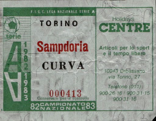 Biglietto stadio Torino-Sampdoria Campionato Nazionale 82-83