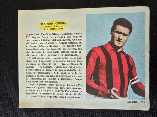 A.C Milan  1899 Omero TOGNON piccola biografia da foglio rivista